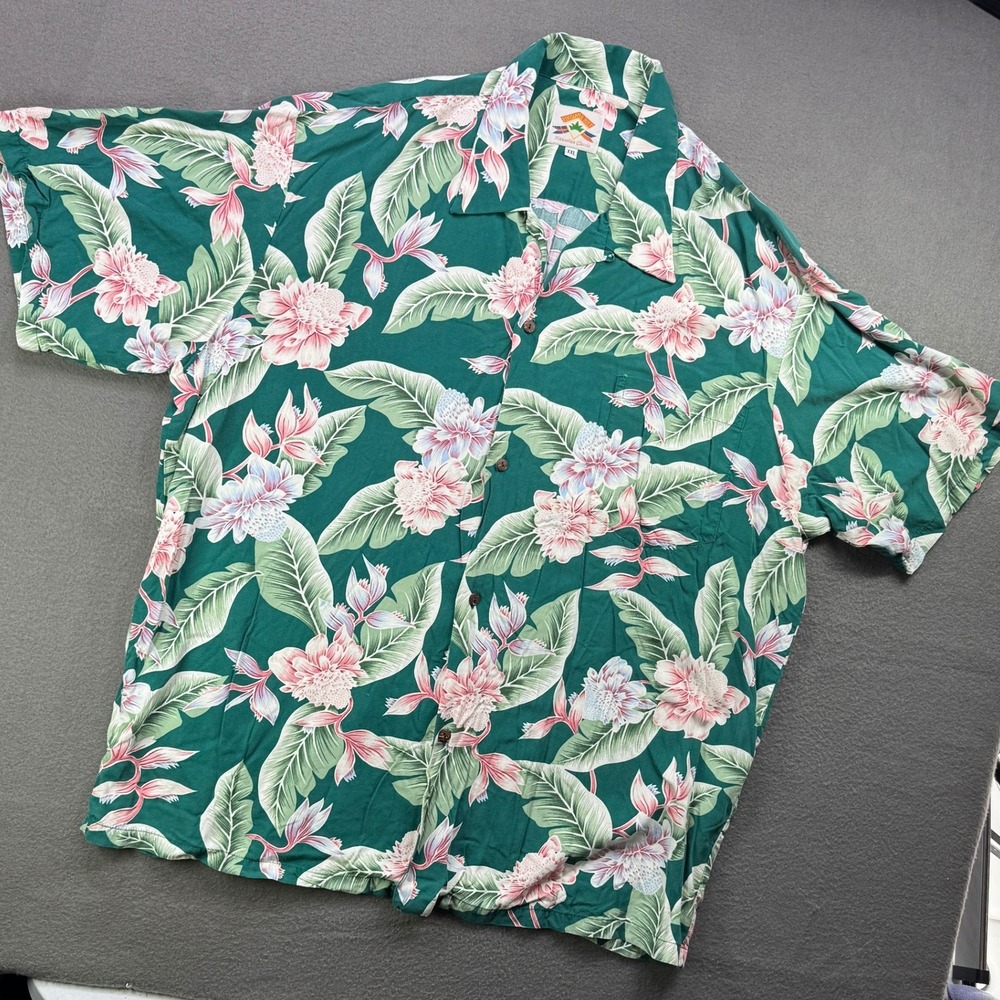 Vintage Pineapple Juice Shirt Mens XXL Green 100% Rayon Hawaiian Aloha Camp VTG - Picture 2 of 9